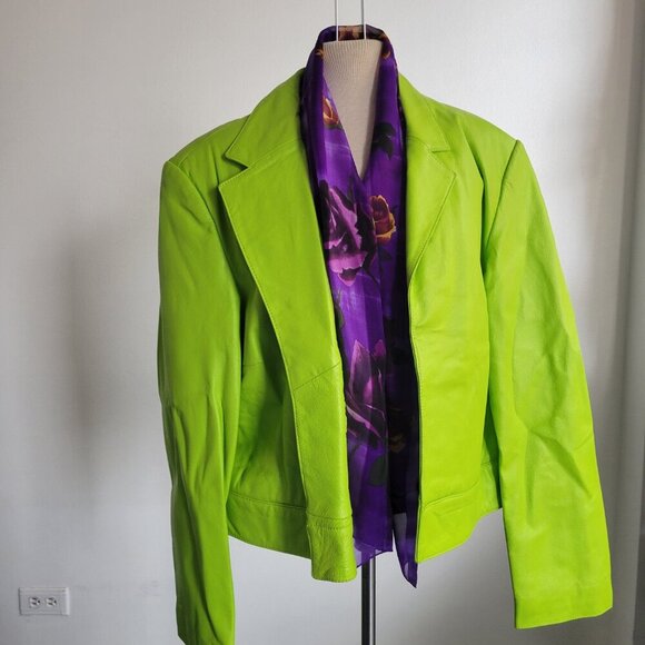 Newport News Women's Lime Green Leather Jacket (Size: 18) - Picture 6 of 14
